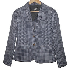 Womens J. Crew Gingham Schoolboy Blazer 27098 Navy Blue White Coat Jacket Size 0